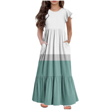 Vestido largo Mikilon para niñas, manga larga/corta, estilo casual, ideal para vacaciones, con bolsillos, para edades de 5 a 13 años.