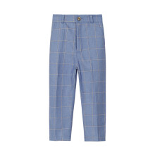 FAMTKT Guttebukser Justerbar midje Bukser Slim Fit Bukser Dressbukser Flat Front Dressbukser, Gutteuniformbukser (6-7 år, Blå)