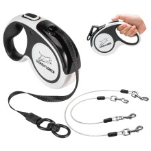 EXPAWLORER Chew Proof Retractable Dog Lead - Reflective Double Extendable Dog Lead for 2 Dogs No Tangle with 2 Steel Wire Ropes, 5M/16FT Heavy Duty
