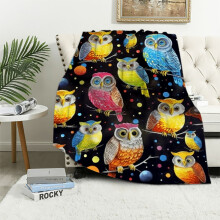 Owl Blanket Gifts for Women Kids Girls Mom Home Bedroom Living Room Colorful Owls Decor Soft Cozy Lightweight Throw Blankets Black