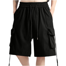 Pantalones cortos cargo para hombre, pantalones casuales lisos con cordón en la cintura, pantalones cortos deportivos para gimnasio con bolsillo,