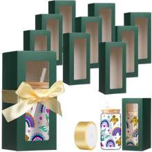 24 boîtes cadeaux vertes pour gobelets avec ruban, transparentes et vierges pour sublimation, compatibles avec Cricut et Silhouette. Convient aux