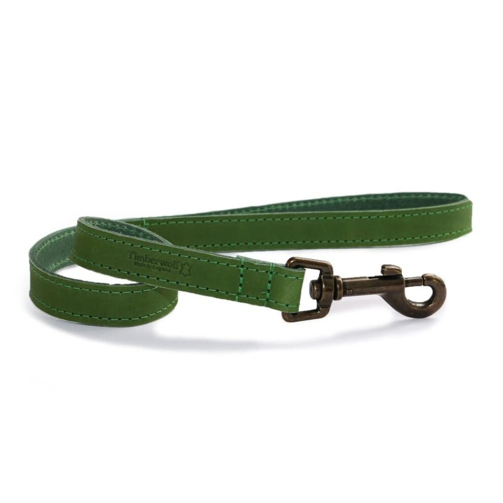 Ancol Timberwolf Leather Dog Lead In Green - Top Grain Bridle Leather Durable Pet Walking Accessory With Antique Gold Hook - 60Cm X 19Mm Green,Gold