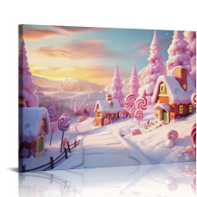Tableaux de Noël sur toile - Décoration murale de Noël - Décoration moderne pour chambre ou bureau - Tableau rose bonbon