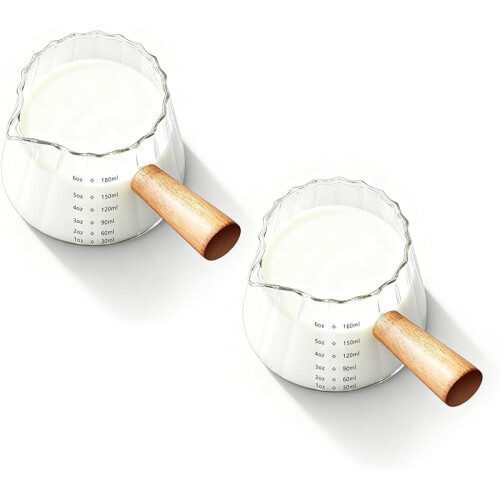 Διπλό ποτήρι Γυάλινο δοσομετρικό κύπελλο 6oz/180ml με ξύλινη λαβή, φλιτζάνι εσπρέσο