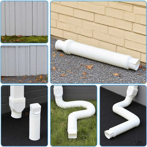 3pcs Flexible Rain Gutter Downspout Extensions, Extendable 21–60", White, compatible with standard downspouts 1