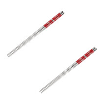 Stainless Steel Chopsticks, Utensils with Ring Grip, Non-Slip for Asian Dining, Cooking, Sushi, Noodles, Dishwasher Safe Red (2Pcs)