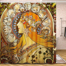 1896 le Alphonse Mucha Tacar Cuirtíní Cithfholcadáin Pictiúir Ealaíne Stoidiaca, 72" x72"