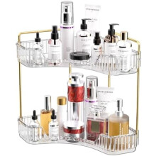 Organisateur de comptoir de salle de bain transparent à 2 niveaux, plateau d'angle multifonction pour maquillage, parfum, épices – Compatible