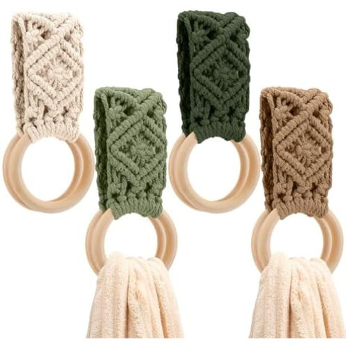 Σετ 4 τεμαχίων πετσετών πιάτων Boho Crochet – Κρεμαστός κρίκος για πόρτα