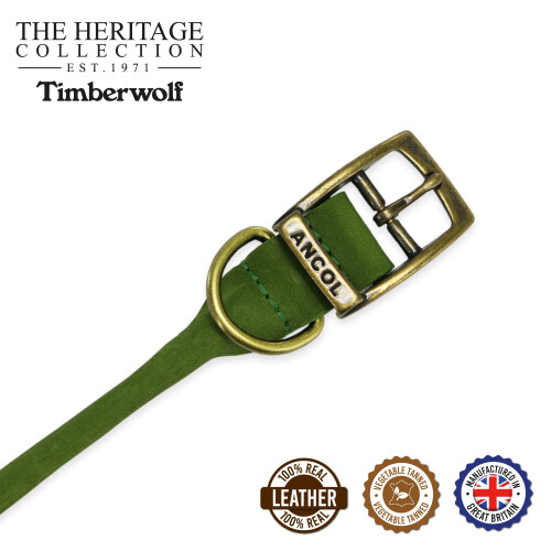 Ancol Ancol Timberwolf Round Leather Collar Green 45-54cm Size 6 1