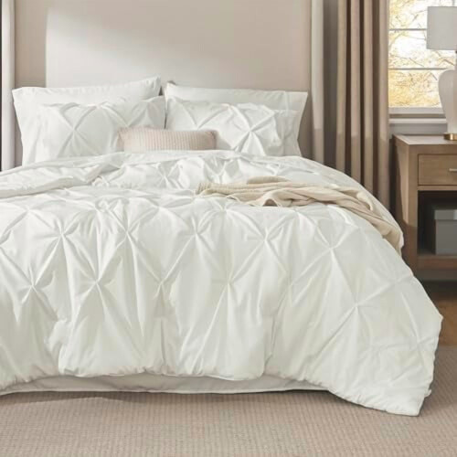 Queen Comforter Set Ivory GentleSoft Pintuck 7-Piece 1