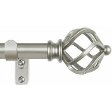 Tringle à rideaux réglable argentée 48-84 po, diamètre 3/4 po, embout cage torsadé, compatible avec les supports standard