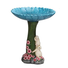 Outdoor Lawn Garden Bird Bath Statue Retro Fountains Crafts Yard Birdfeeder Cartoon Animal Landscape - rabbit