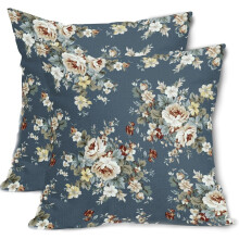Housses de coussin décoratives vintage bleues à motif chinoiserie, 40 x 40 cm, coton-lin, motif floral, pour intérieur/extérieur (lot de 2)