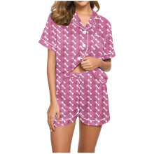 Ensemble pyjama 2 pièces pour femme, idéal pour la Saint-Valentin, avec un adorable imprimé pattes de chien. Chemise décontractée à col en V et