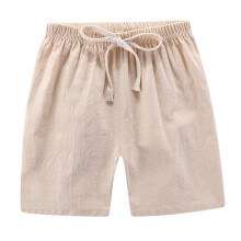 Linnen shorts voor kinderen, effen kleur, elastische tailleband met trekkoord, casual en sportief, beige, 8-10 jaar, geschikt voor zomeractiviteiten
