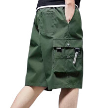 Calções cargo masculinos para corrida, caminhada e uso externo, com cintura elástica, modelagem relaxada abaixo do joelho, verde militar, tamanho