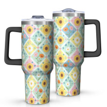 113 cl Pioneer blommigt blommönster isolerat tumbler med handtag, BPA-fritt läckagesäkert lock och sugrör, dubbelväggig vakuum, varm 12