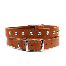 Ancol Tan Studded Leather Dog Collar for Dogs and Puppies - Durable Bridle Leather Pet Training Collar with Die Cast Fittings - Tan Colour - Size