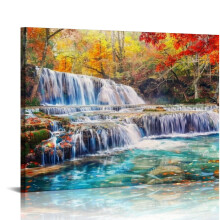 Tableau sur toile représentant des cascades de la forêt rouge – Paysage moderne, encadré et tendu sur châssis, prêt à être accroché pour le
