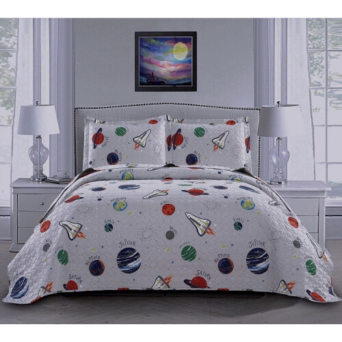 3 τεμάχια Space Quilt Καλοκαιρινά σεντόνια για δύο παιδιά, ελαφρύ σετ κουβερτών Planet,