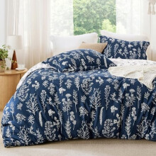Twin/Twin XL Comforter Set - Navy Bed Set, 2 Pieces Cute Floral Bedding, 1 Soft Reversible Botanical Flowers Comforter and 1 Pillow Sham