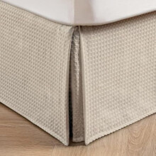 Jupe de lit en tissu gaufré beige, taille queen, hauteur 35,5 cm