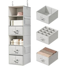 Organizzatore per armadio con 6 ripiani e 3 cassetti, colore grigio argento.