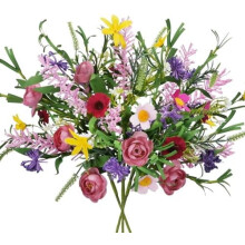 Kunstig blomsterbukett med silkeroser og tusenfryd, 3 bunter