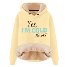 Varm och mysig vintertröja med huva och långärmad design för kvinnor, YES I'm Cold ME247Print, rolig tröja