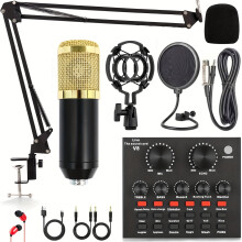 BM800 Condenser Mic Podcast Set w/ Audio Interface & Headphones – Compatible with PC/Mac for Recording, Streaming