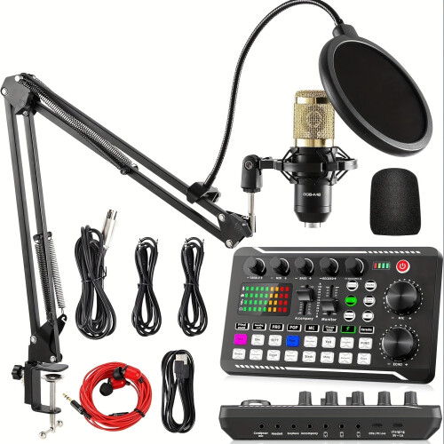 Σετ podcast με μικρόφωνο συμπυκνωτή BM800 με θύρα ήχου και ακουστικά – Συμβατό με PC/Mac 1
