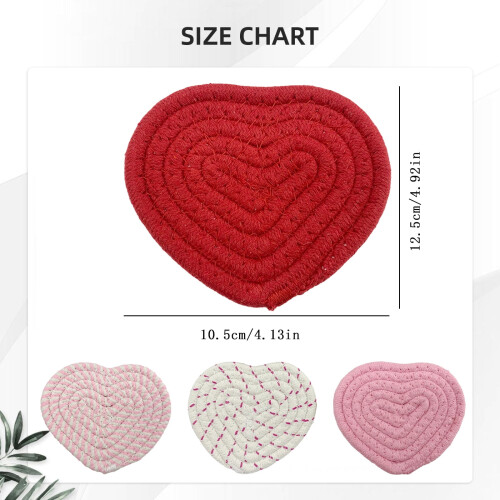 4 Heart-Shaped Hand-Braided Cotton Coasters 1