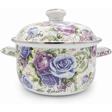 Flower-Print Enamel Stockpot with Lid