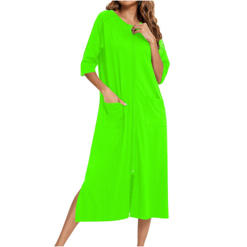 Ρόμπες για γυναίκες με φερμουάρ, μαλακό μπουρνούζι, κοντομάνικο παλτό, μακρύ 2