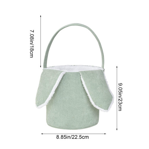 Corduroy Rabbit Ear Easter Basket Green Portable 2