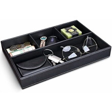 Faux Leather Valet Tray for Men – Stackable EDC Organizer for Keys, Wallet, Sunglasses, Watch, Coins, Phone, Cologne – Black