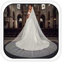 Wedding Veil Comb Bridal Cathedral Veil 1 Tier Drop Veil Wedding Hair Comb for Brides, 118 Inches