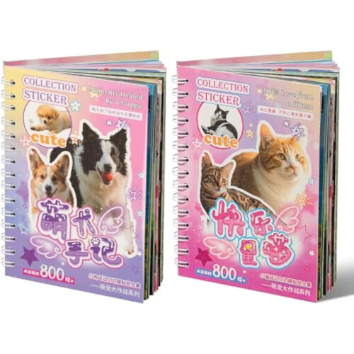 Βιβλίο με αυτοκόλλητα ζώων Kawaii Μπλε Ροζ 30 φύλλα 800 τεμάχια