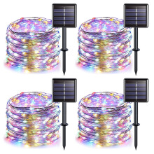 100-LED Solar Outdoor String Lights, 33ft, 8 Modes, IP65 Waterproof, Auto On/Off, Multicolor – 4Pack, compatible with standard solar panels