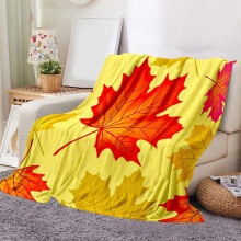 Thanksgiving Fleece Throw Blanket Yellow Maple Leaf Blanket Portable Flannel Blanket for Sofa, Couch, Chairs and Bed