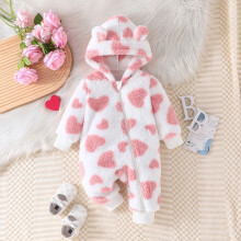 Lulshou Baby Romper – Hættetrøje med plys, Ensfarvet/Print, Kompatibel med Newborn to0M Pyjamas & Bodysuit