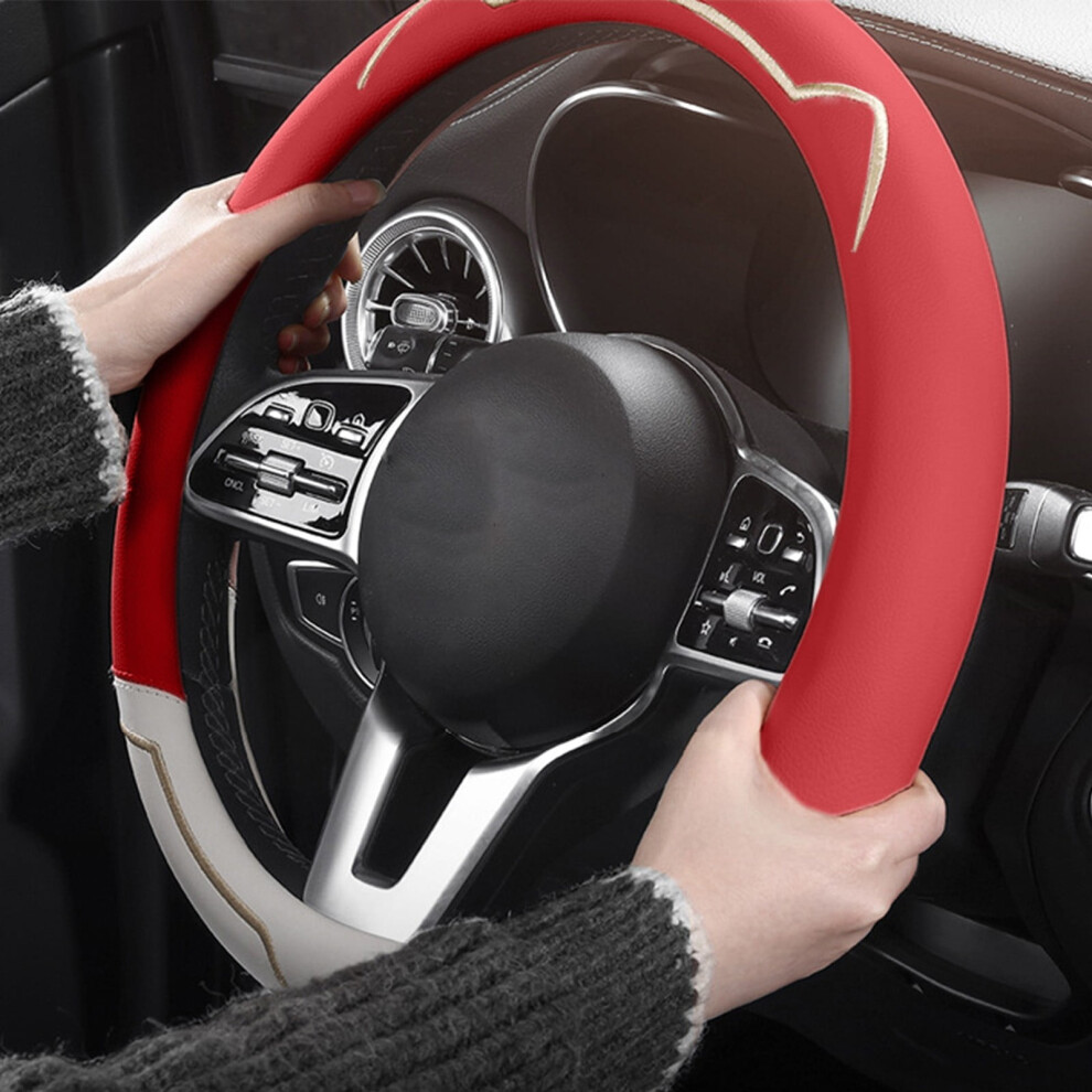 Silicone Steering Wheel Cover - Non-Slip, Thin & Lightweight, Sports Style - Universal Fit 36-40Cm, All-Season Use, Red 9130661679831