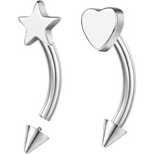Heart Piercing Jewelry Titanium Eyebrow Rings Star Vertical Labret Lip Jewelry 16G Curved Barbells Daith Earrings for Women Men (10mm)