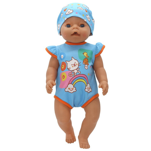 Roupa para boneca bebê de 40 cm (16 polegadas), macacão azul com estampa de gatinho, roupas e acessórios para bonecas reborn. 2