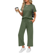 Zweiteiliges Sommeroutfit für Damen: Kurzarm-Freizeitset, Kaffeefarbe – Passend für Country-Konzerte und Kreuzfahrten 2025