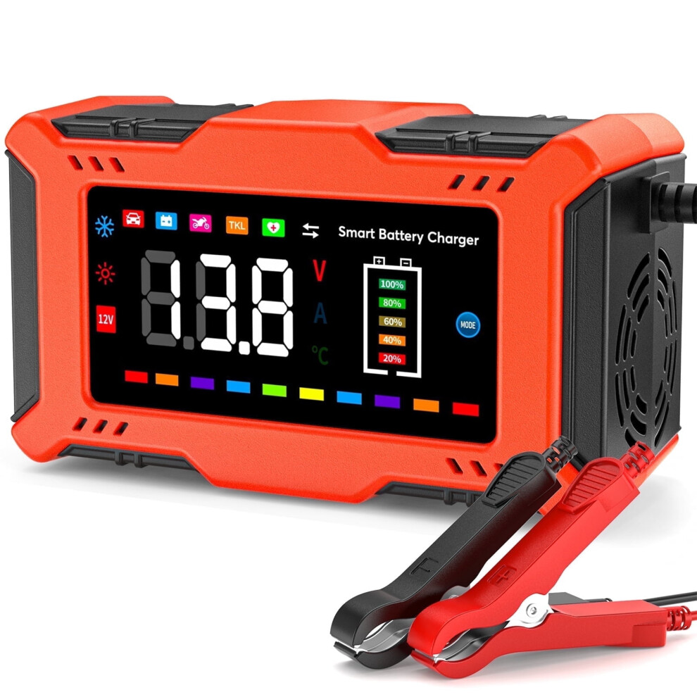 12V 6A Smart Car Battery Charger & Maintainer With Desulfation, Temp Compensation Â Compatible With Car, Truck, Motorcycle, Lawn Mower, Marine 9130661679763