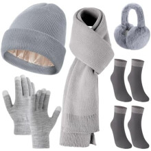 6-częściowy zimowy komplet dzianinowy z dzianinową czapką beanie, długim szalikiem, rękawiczkami do ekranów dotykowych, składanymi
