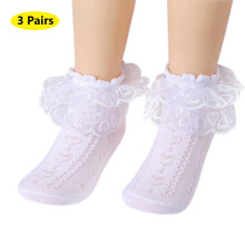 3 Paar Mädchen-Knöchelsocken mit Lochspitze und Rüschen, weiche Baumwollsocken für Kleinkinder und Kinder von 1-10 Jahren, passend zu